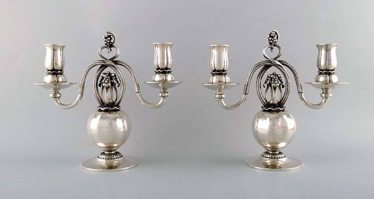 A Pair Of Danish Silver Two-light Candelabra, Designed By Georg Jensen