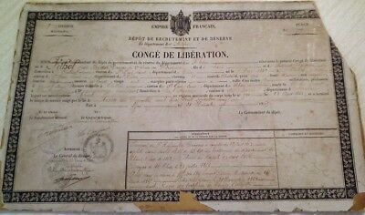 France Empire Lyon 1869 Military Document License Conge Liberation Old Paper